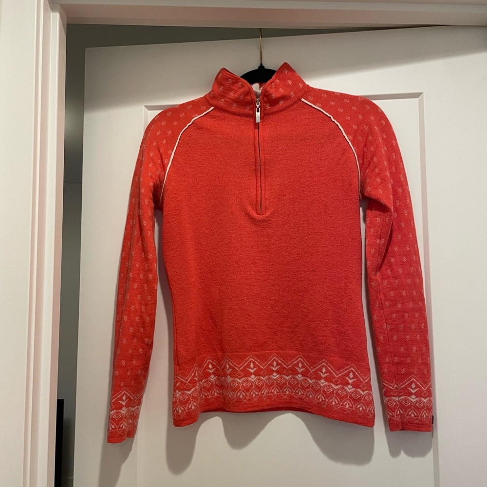 Neve 100% Merino Wool Red Quarter-Zip Sweater with Fair Isle Norway pattern